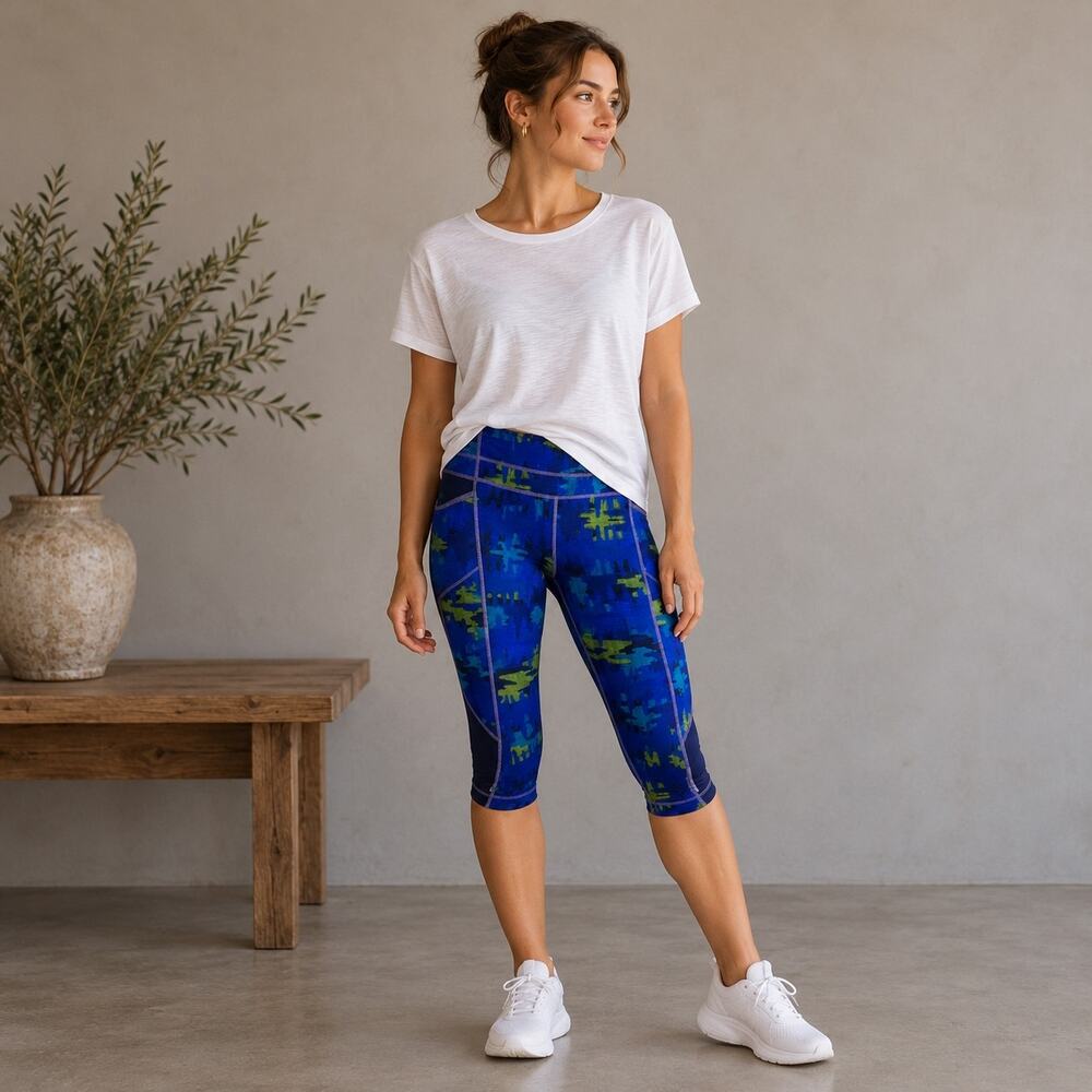 Athleta Blue Pattern Crop Leggings XS